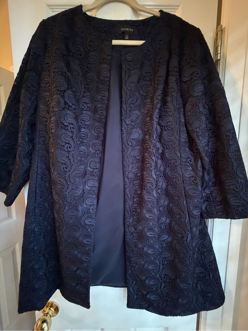 Talbots Navy Lace Open-Front Coatlet